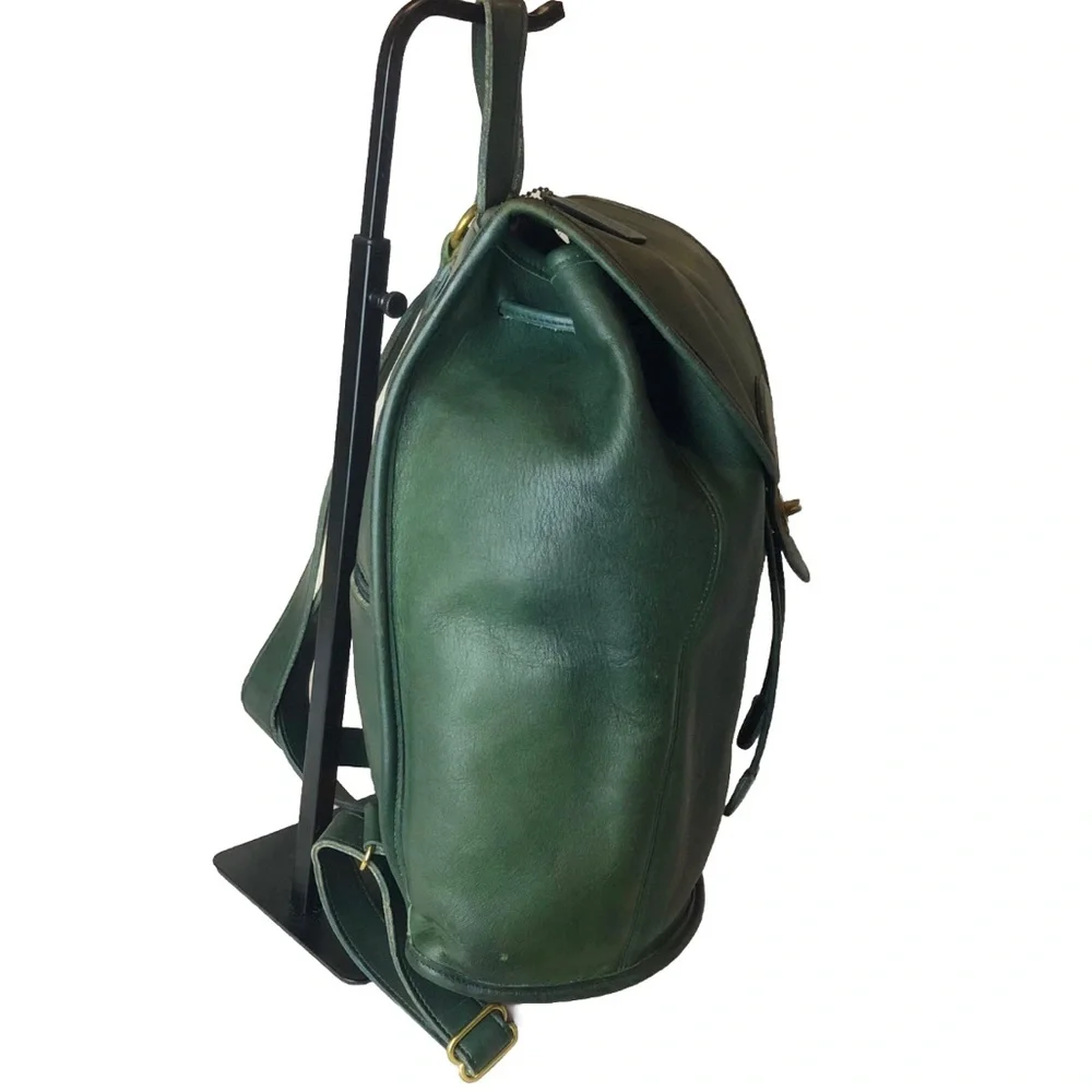Vintage COACH Bottle Green Leather Large Weekend Backpack COA USA 9943